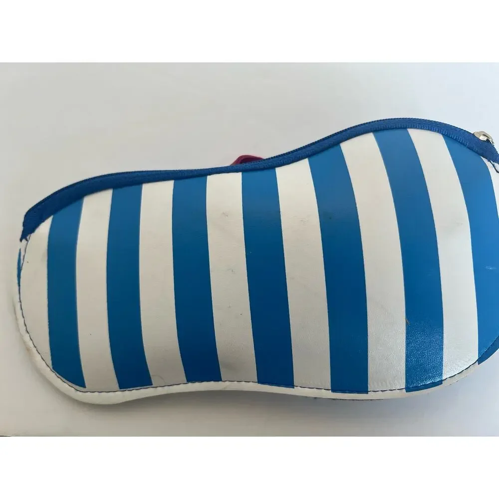 NEW Betsey Johnson Blue White Stripe  FlipFlop Sunglasses Cosmetic Wallet‎